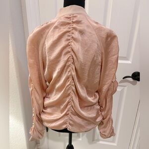Free People Satin Bomber Zip Up Jacket Light Pink Ruched Women's Size Large